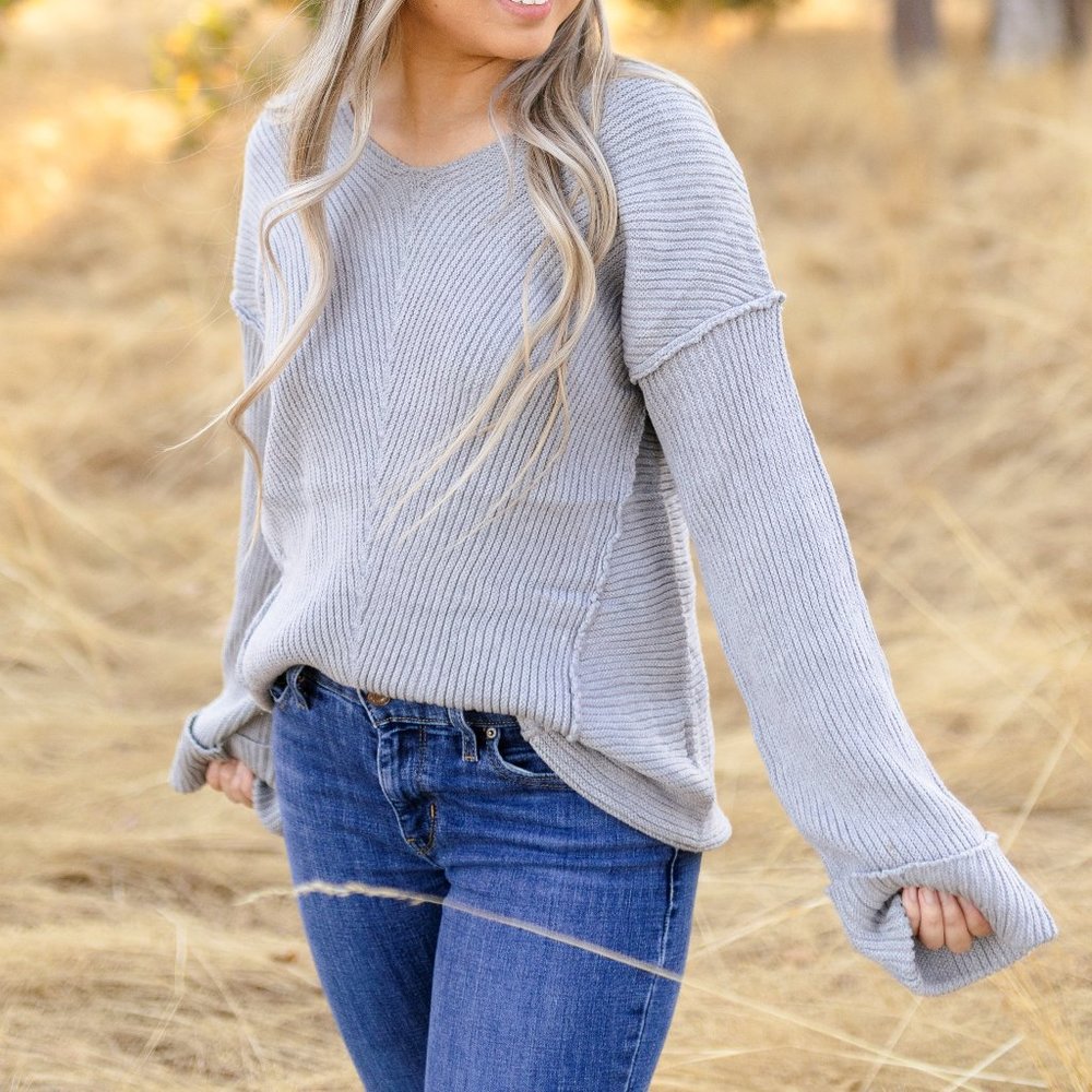 Grey ribbed slouchy sweater